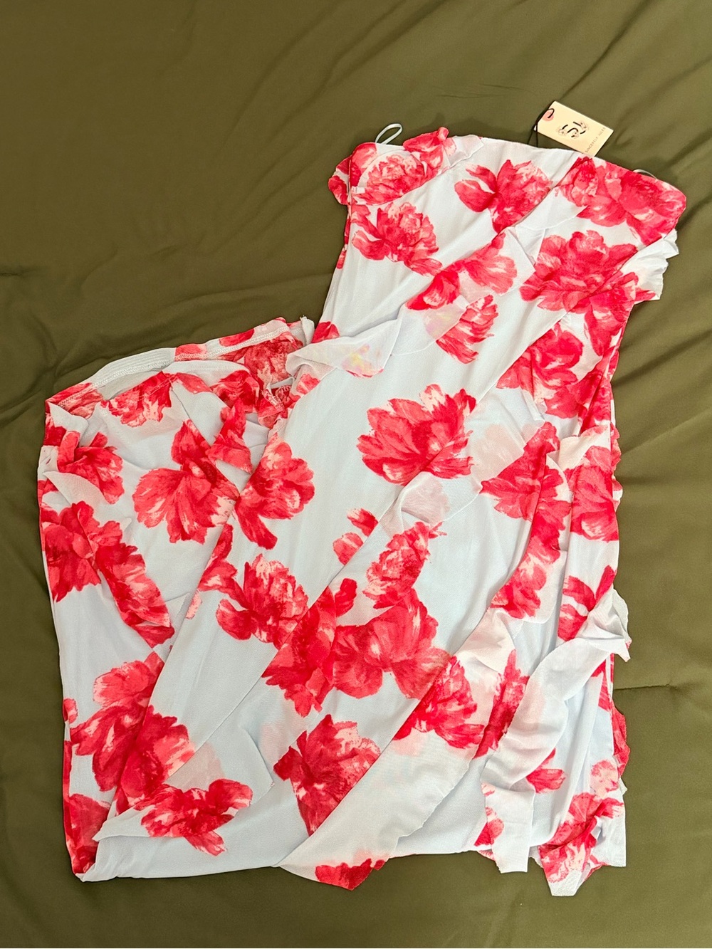 Sincerely Jules Blue Dress with Pink and Red Floral Print